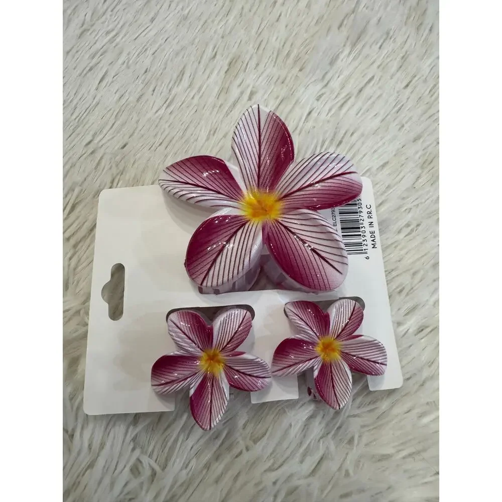 Hawaiian flower hair clip claw set of 3 one large 2 medium